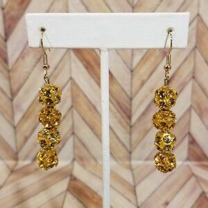 Gold Rhinestone Earrings, 4 Beads